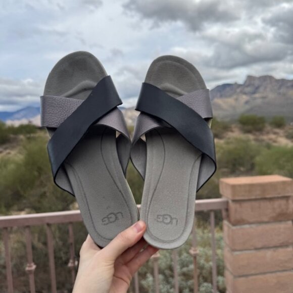 UGG Leather Crossover Slide Sandals Treadlite Sole Size 8 - Picture 2 of 7